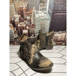 Circle G Ladies Black Burnished Distress Cutout Round Toe Bootie Size 8